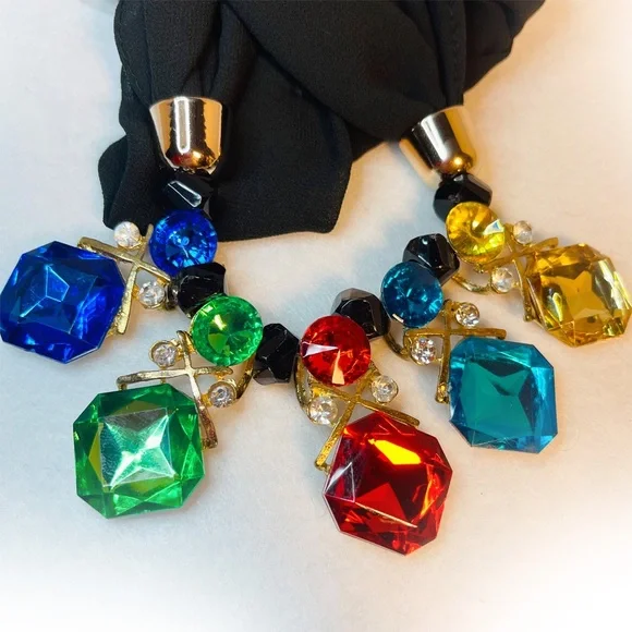 Infinity Black Scarf Colorful Beaded Pendants Jewelry Necklace - Picture 3 of 6